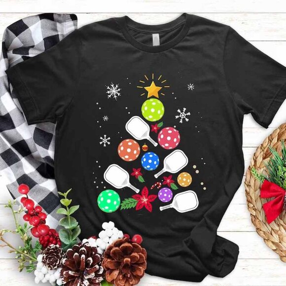 Pickleball  Christmas Tree, Pickleball Lover Christmas TShirt - Picture 1 of 3